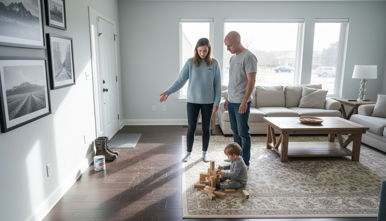 Denver family discussing hardwood floor care