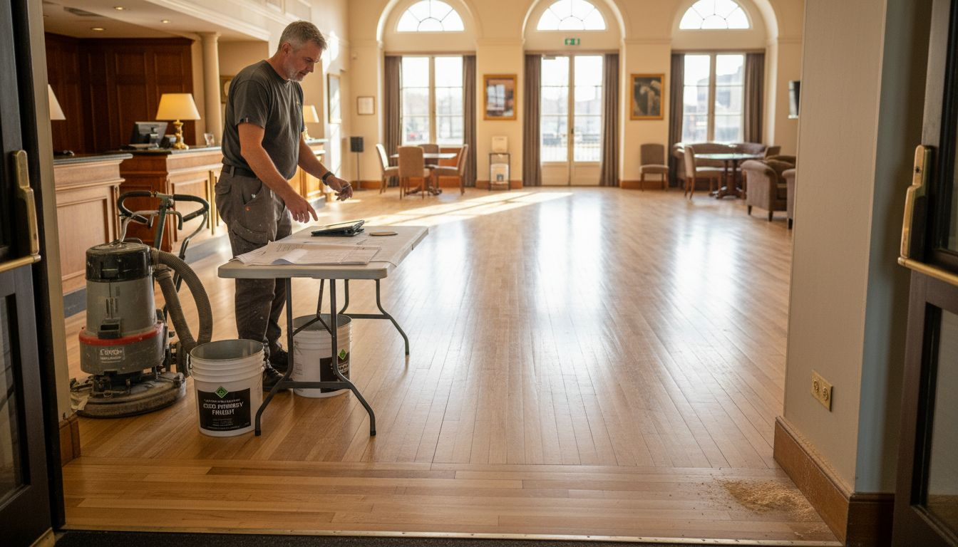 Manager overseeing hotel floor restoration