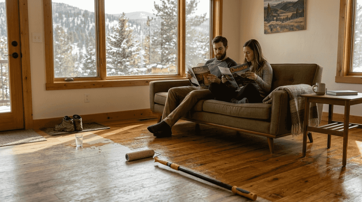 Modern Colorado living room water-based floor