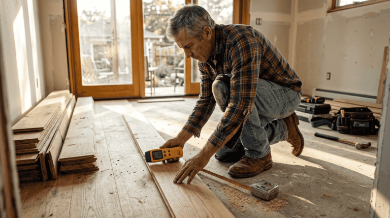 Contractor testing floor moisture Denver home