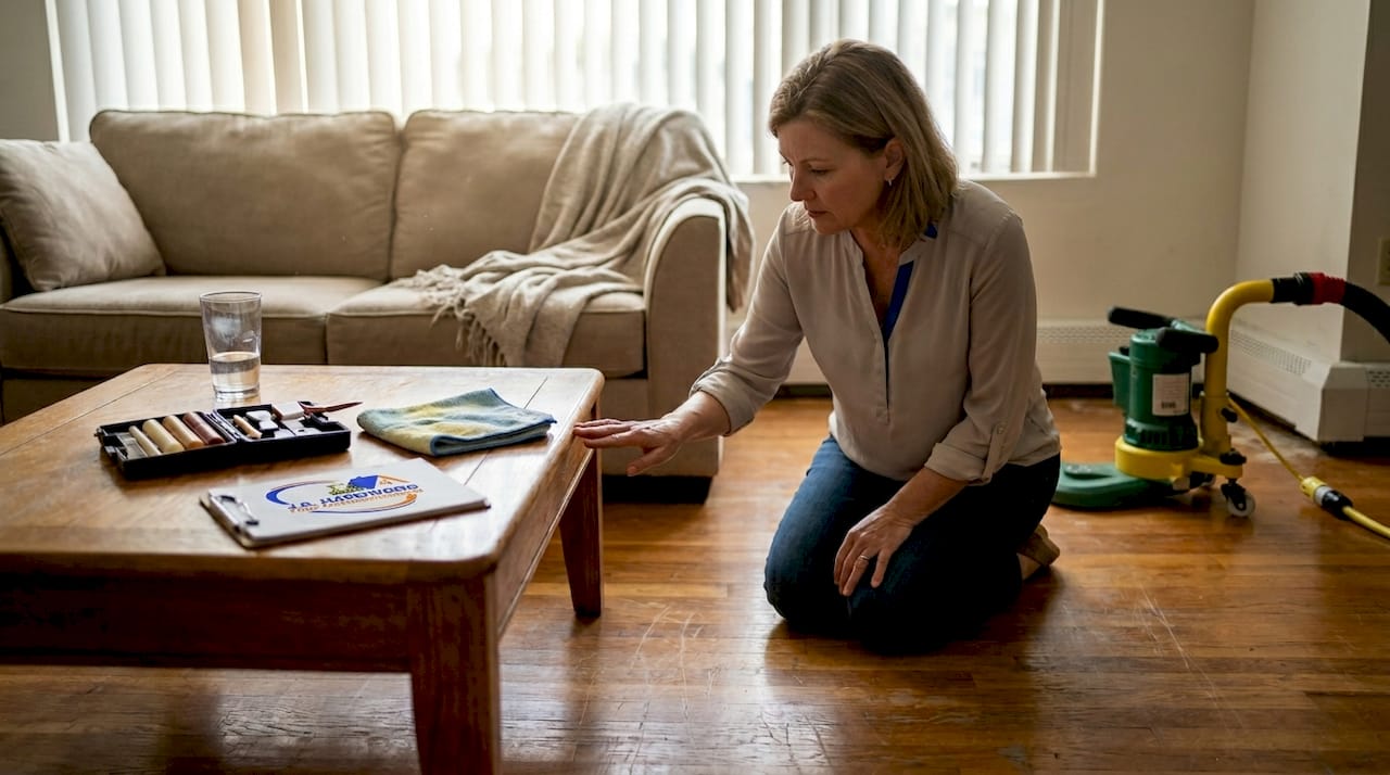 Homeowner observes scratches on hardwood floor