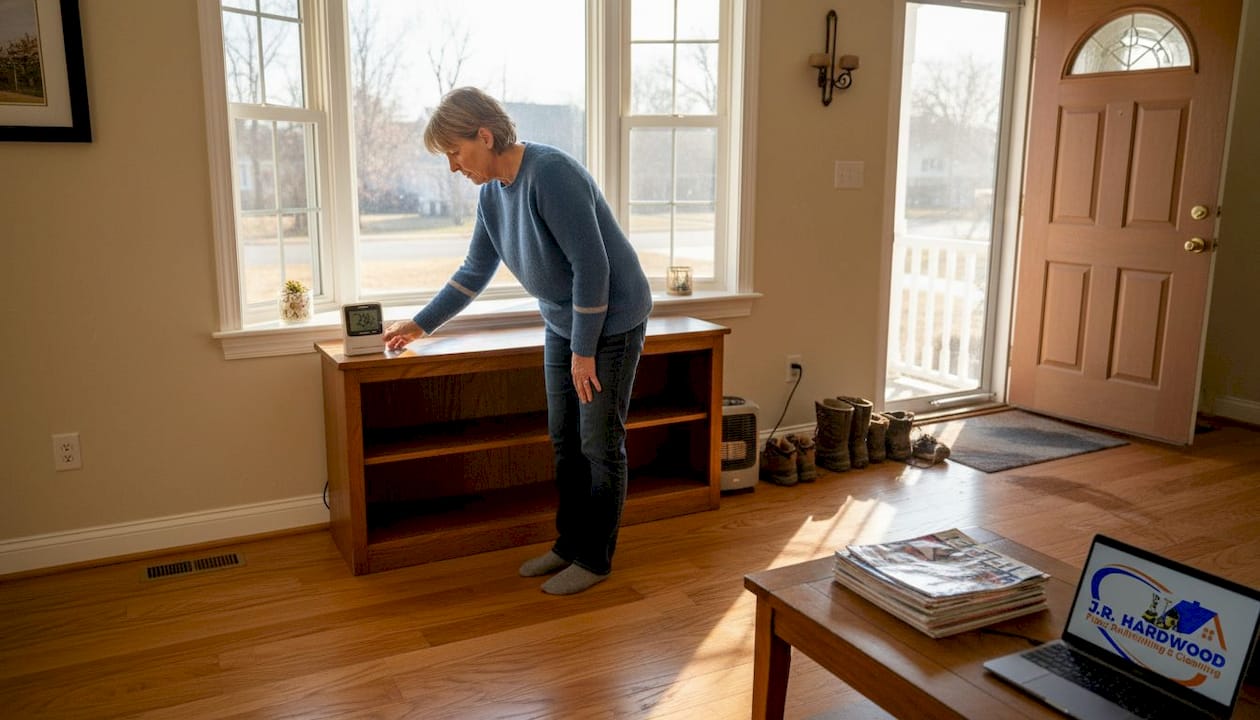 Homeowner checks humidity for hardwood floors