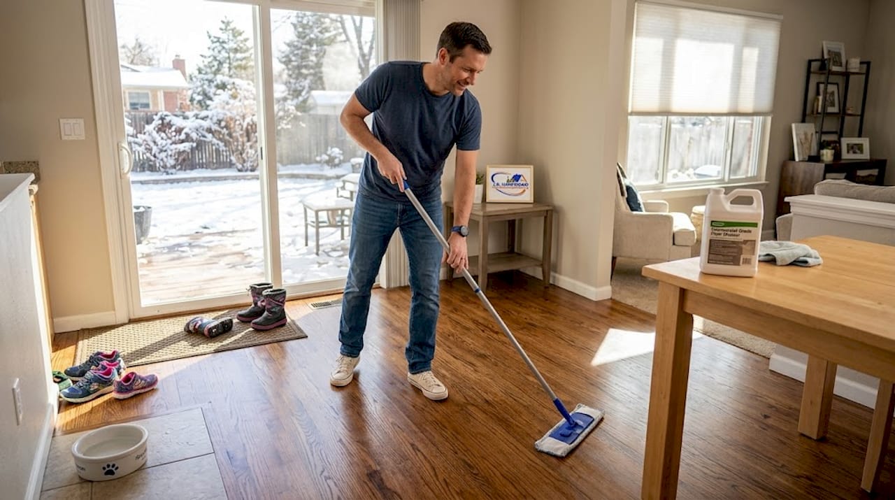 Denver homeowner caring for bright wood floors