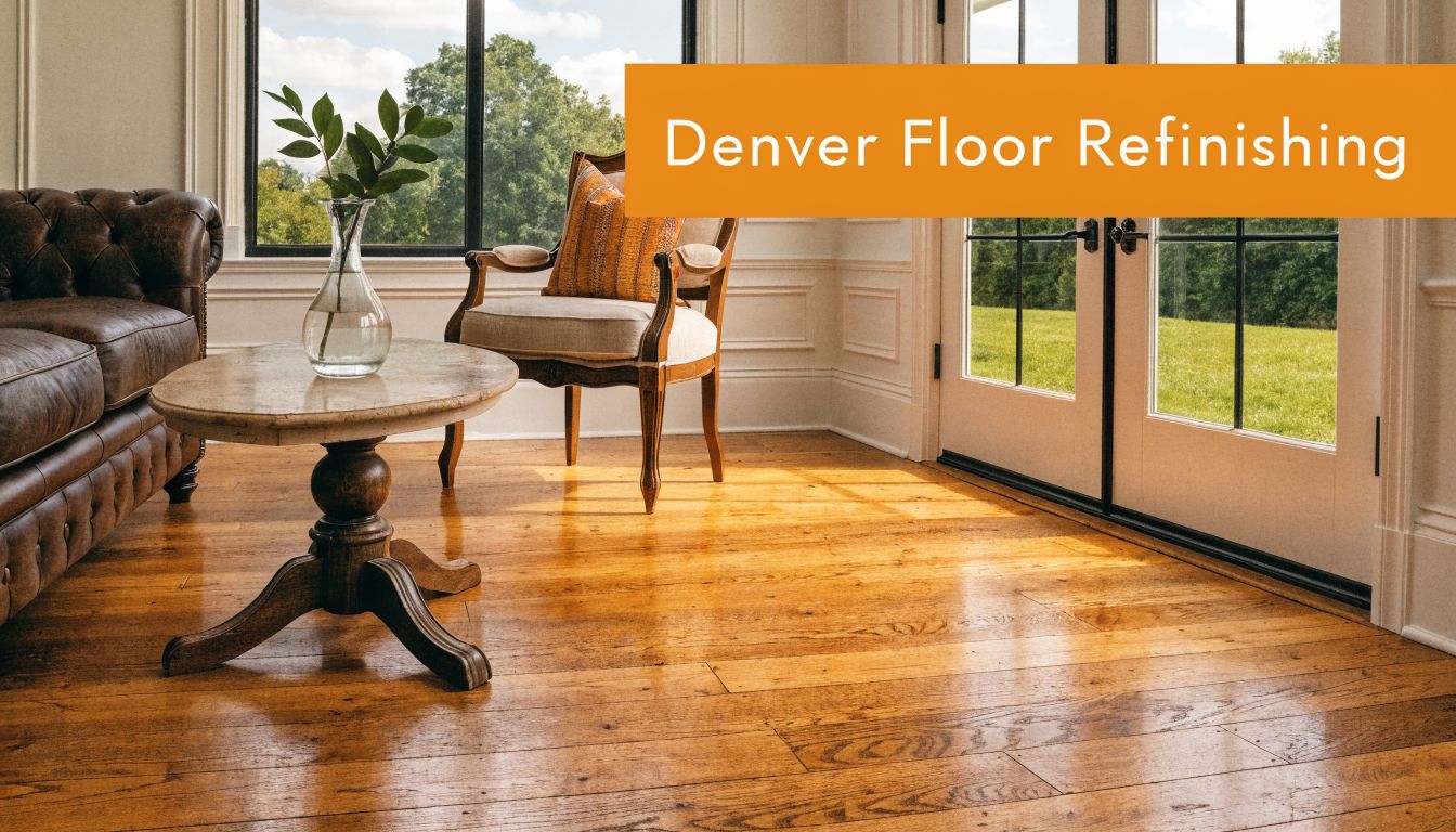 A luxurious living room featuring polished hardwood floors, a leather sofa, and a classic round coffee table.