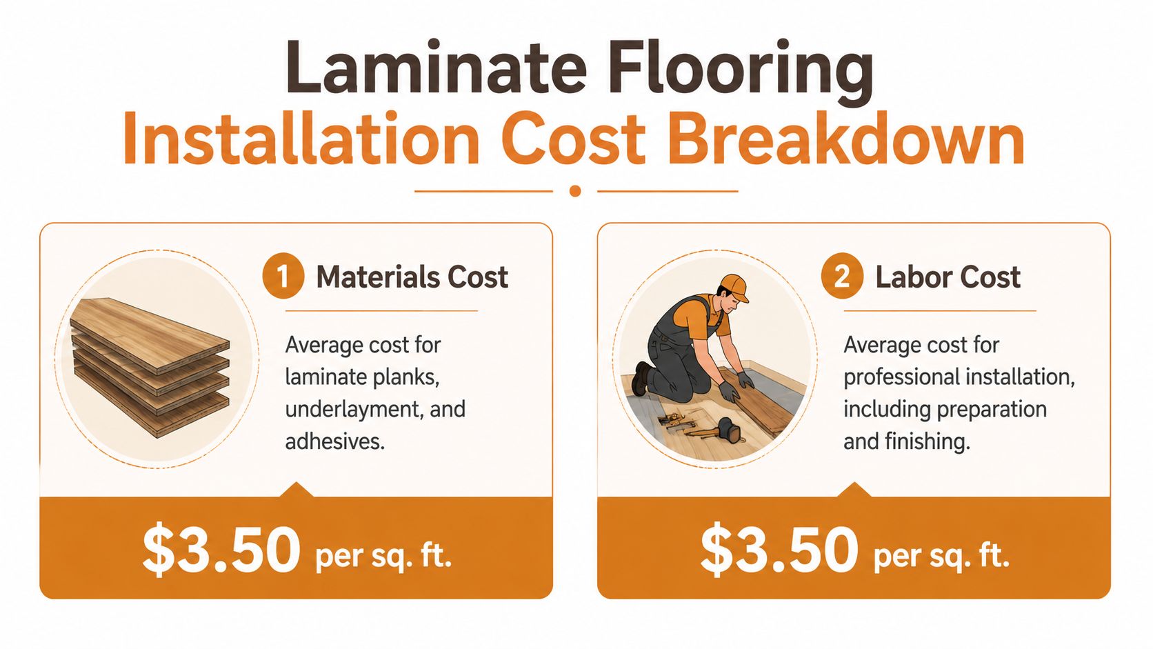 A graphic showing a breakdown of laminate flooring installation costs including materials and professional labor per square foot.