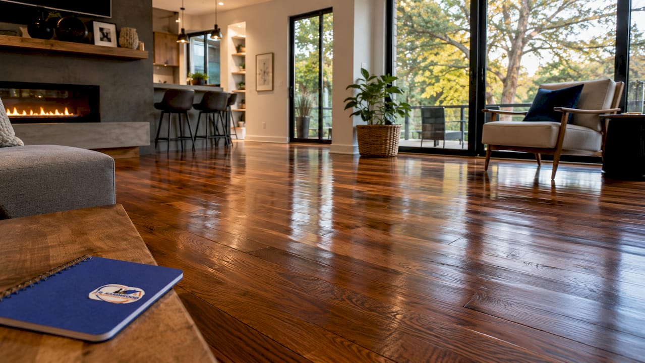 Bright refinished hardwood floor in Denver home