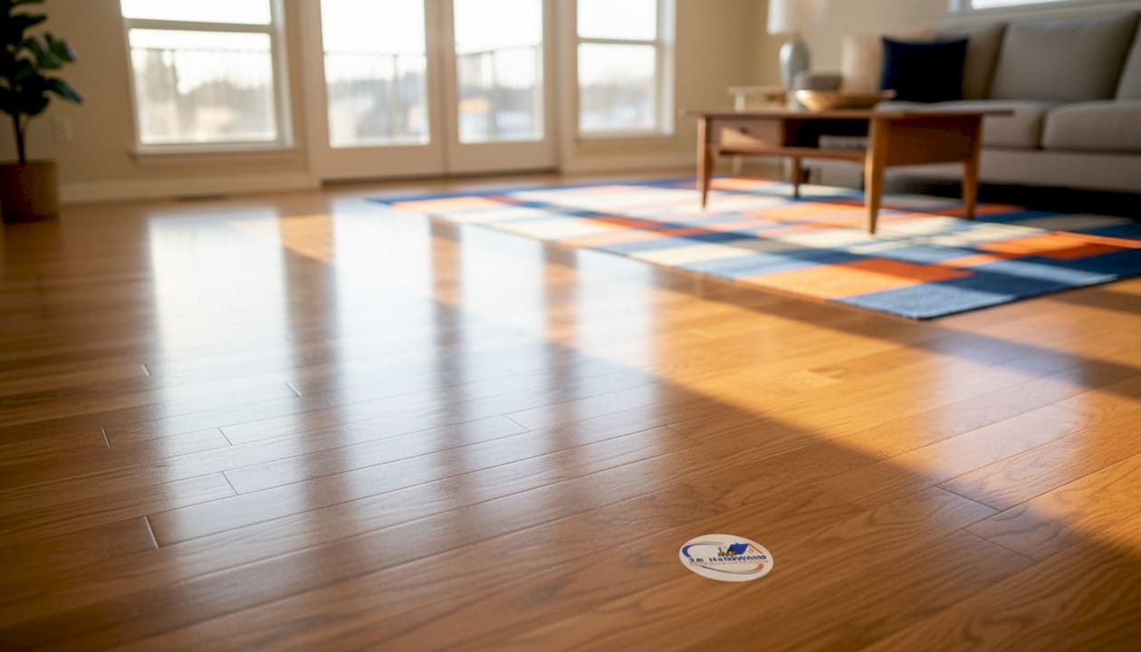 Brightly refinished hardwood floor with warm tones