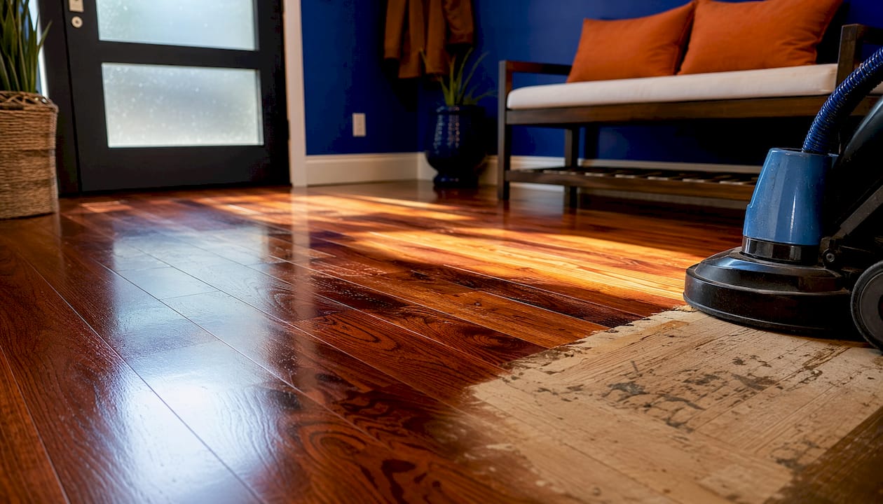 Beautifully refinished hardwood floor after UV-Cure System treatment