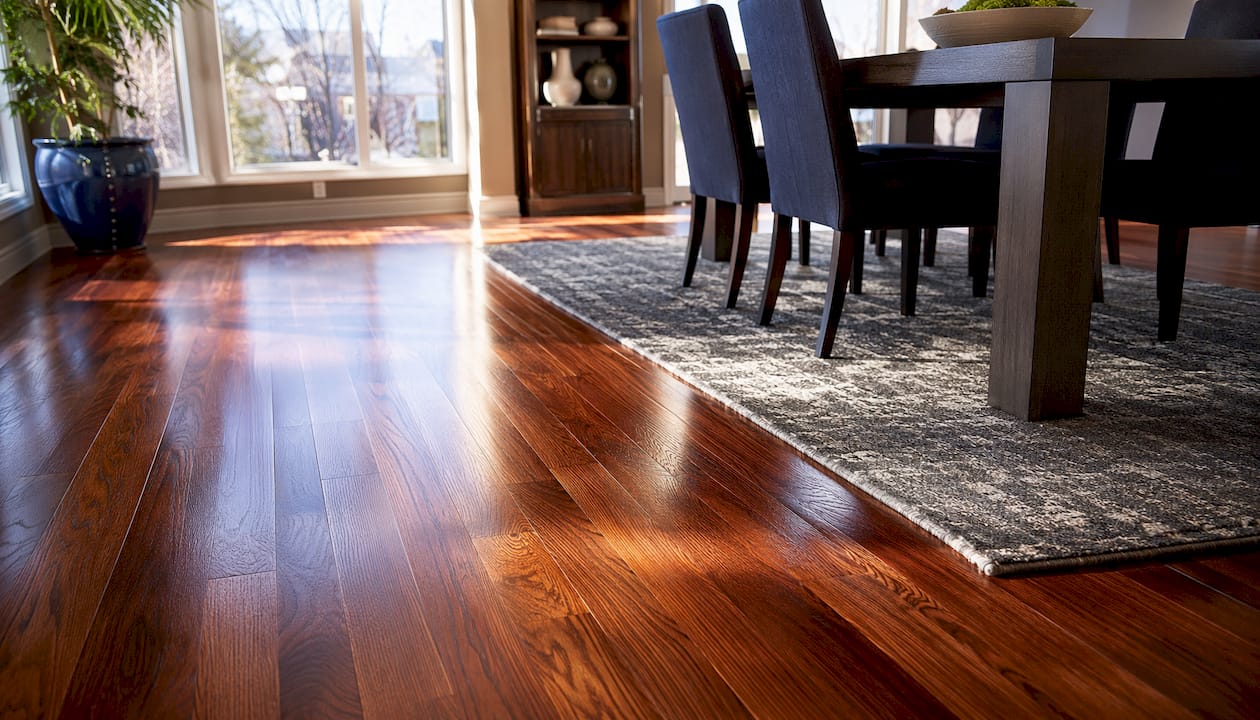 Beautiful refinished red oak hardwood floor with UV-cure finish