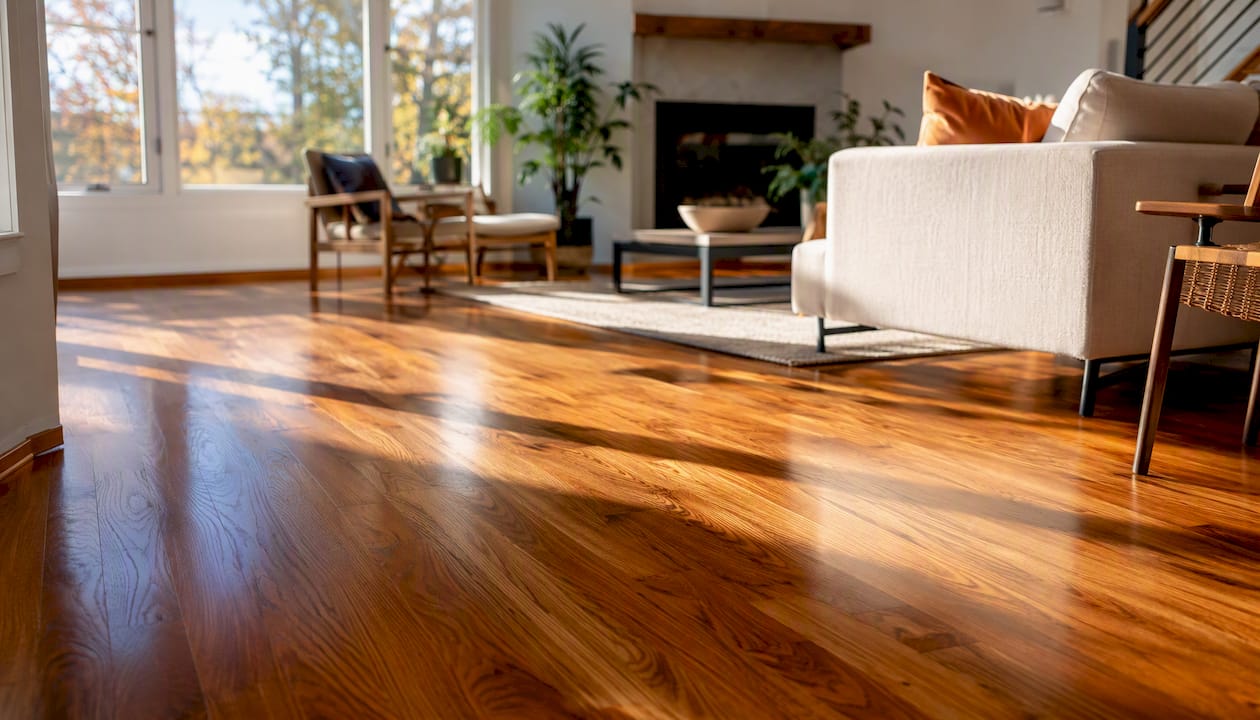 Beautifully refinished hardwood floor with warm tones