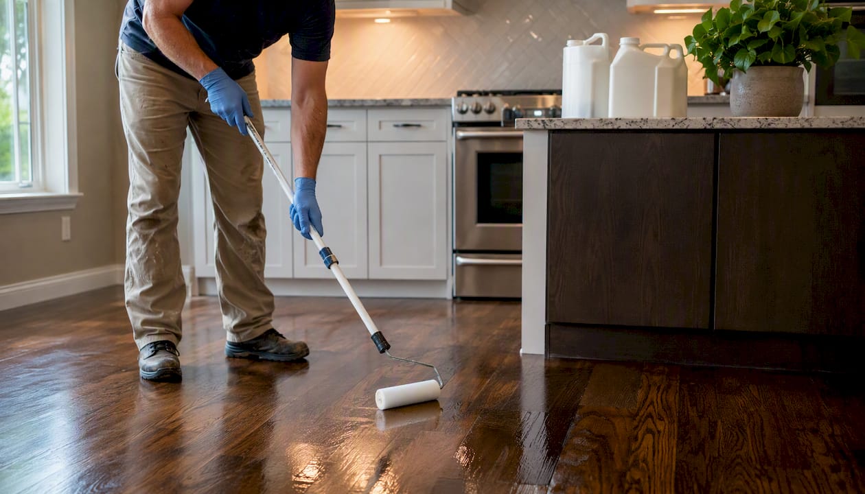 Applying eco-friendly finish to hardwood floor