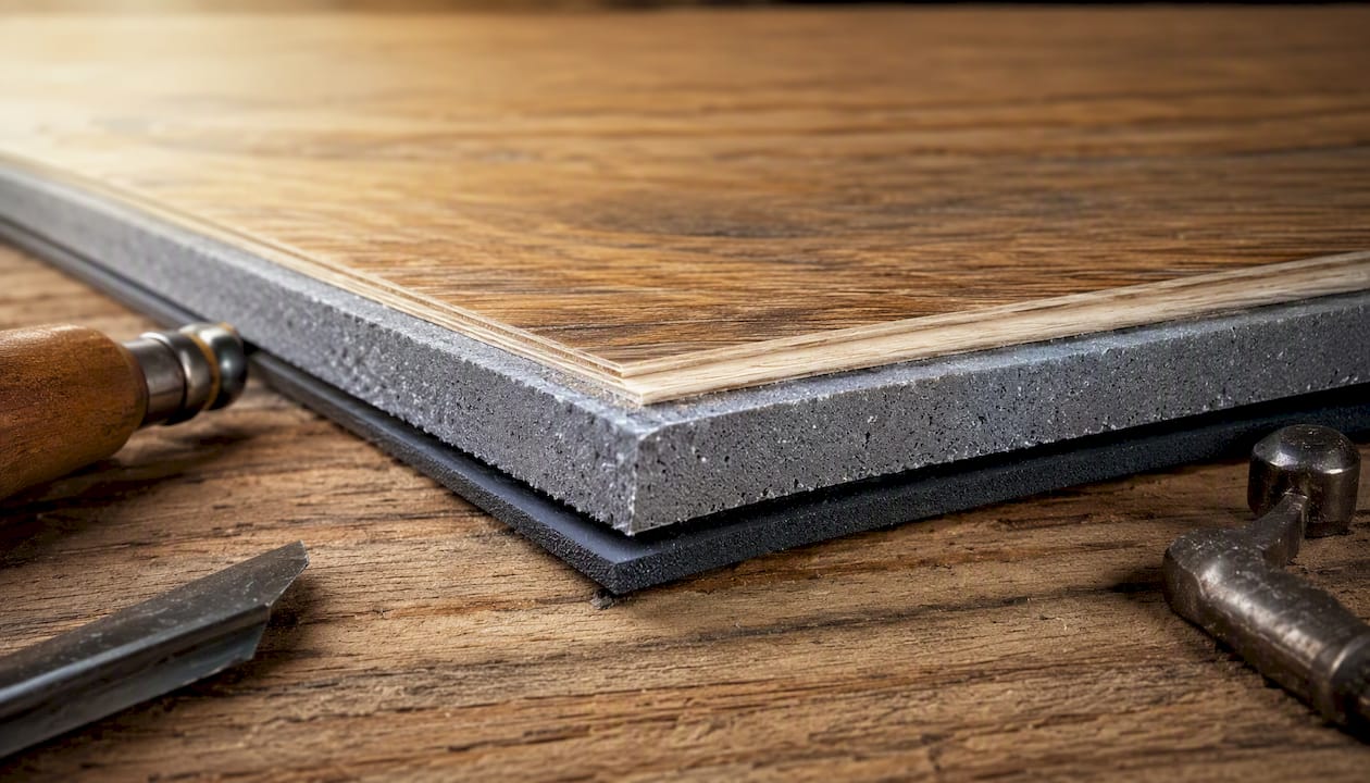 Close-up layers of luxury vinyl plank flooring