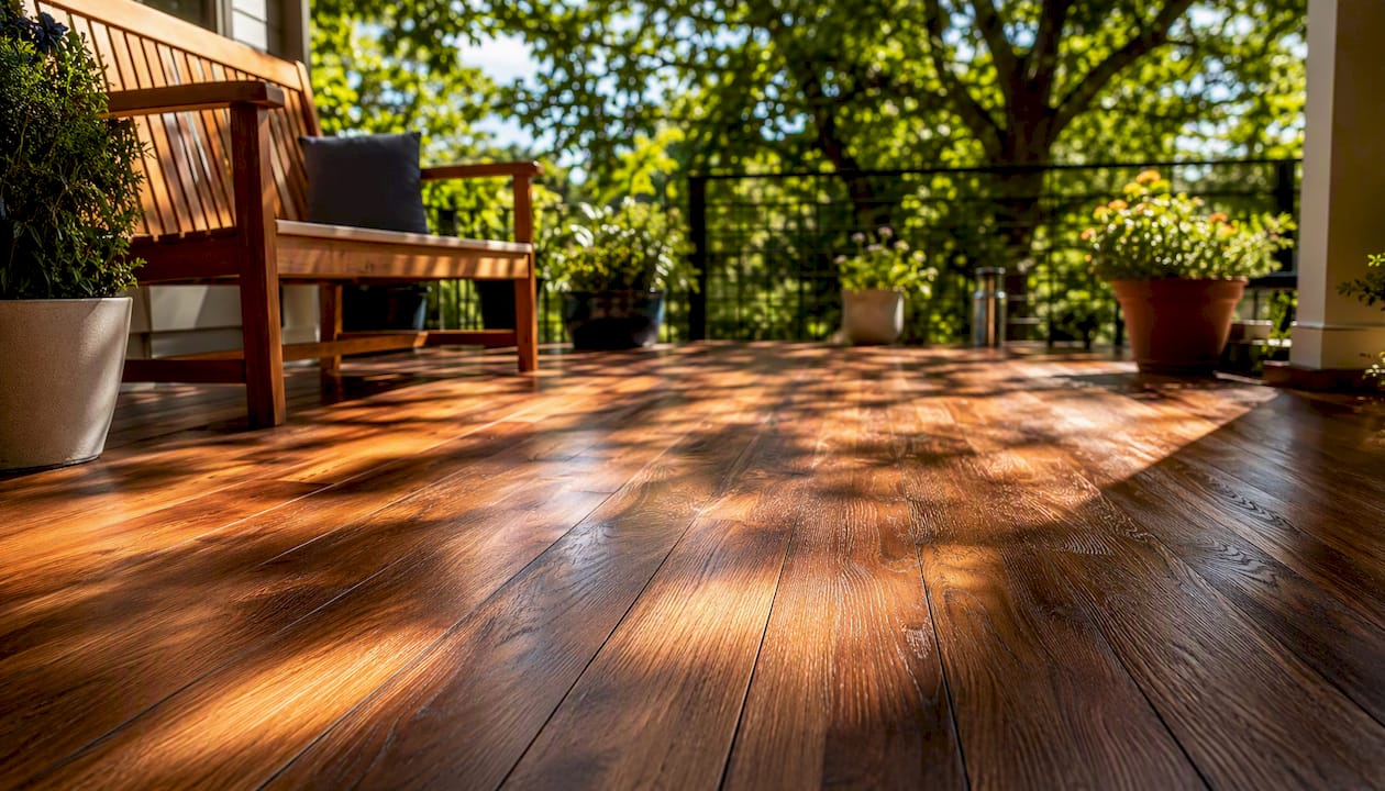 Bright refinished hardwood floor close-up warm finish