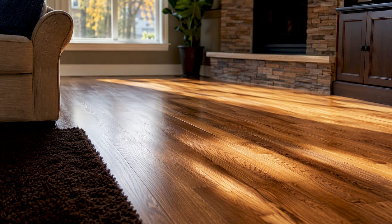 Close-medium shot of refinished hardwood floor