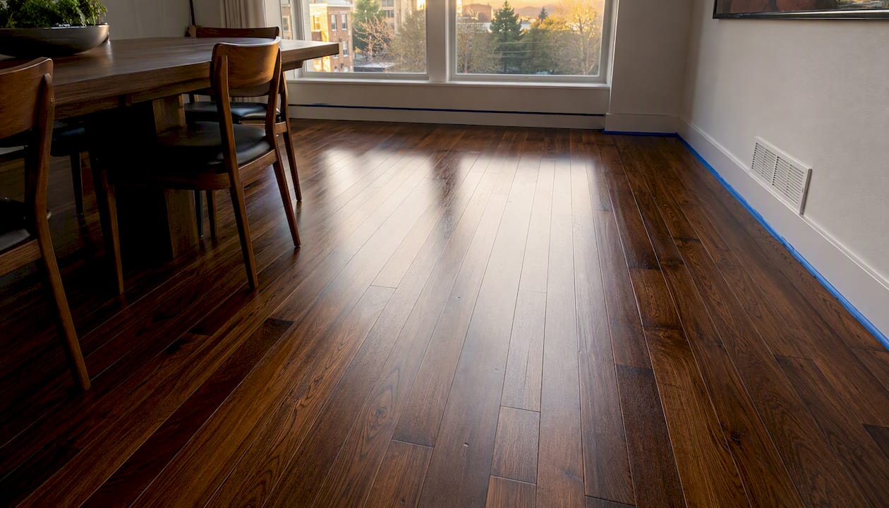 Freshly UV-cured refinished hardwood floor