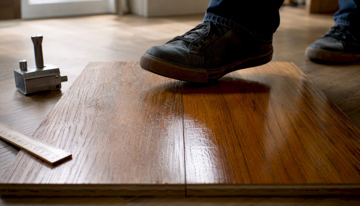 Rubber-soled shoe marking hardwood floor close-up