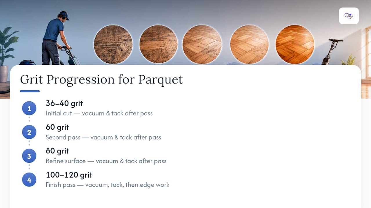 Diagram of parquet floor sanding grit progression