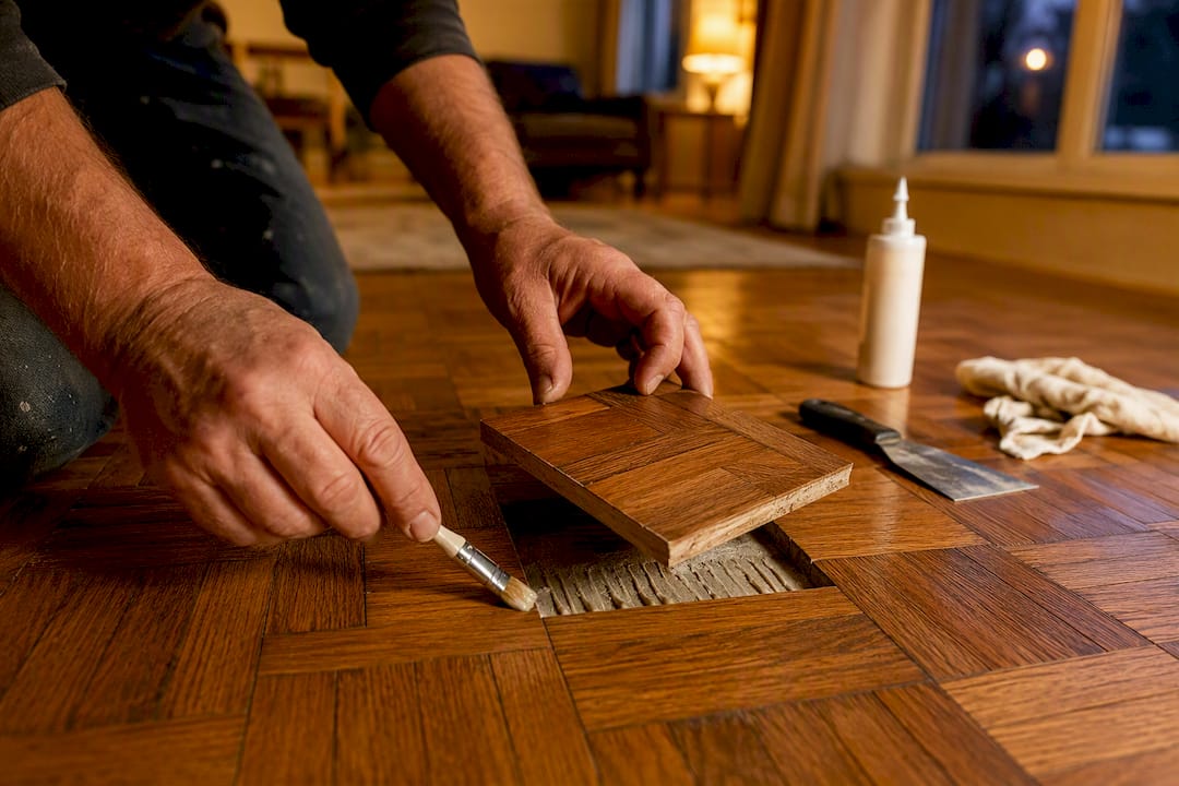 Applying adhesive to loose parquet tile