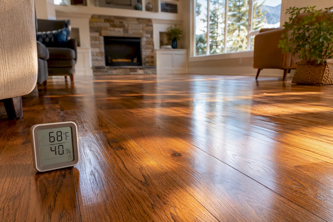 Hygrometer and thermometer on hardwood floor