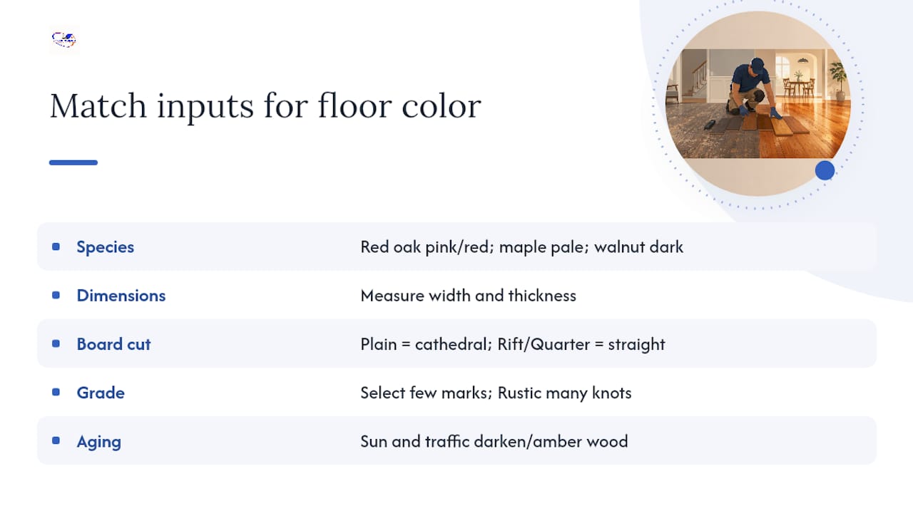 Hardwood color matching assessment factors