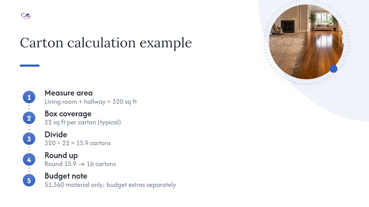 Worked example calculating flooring cartons and material cost