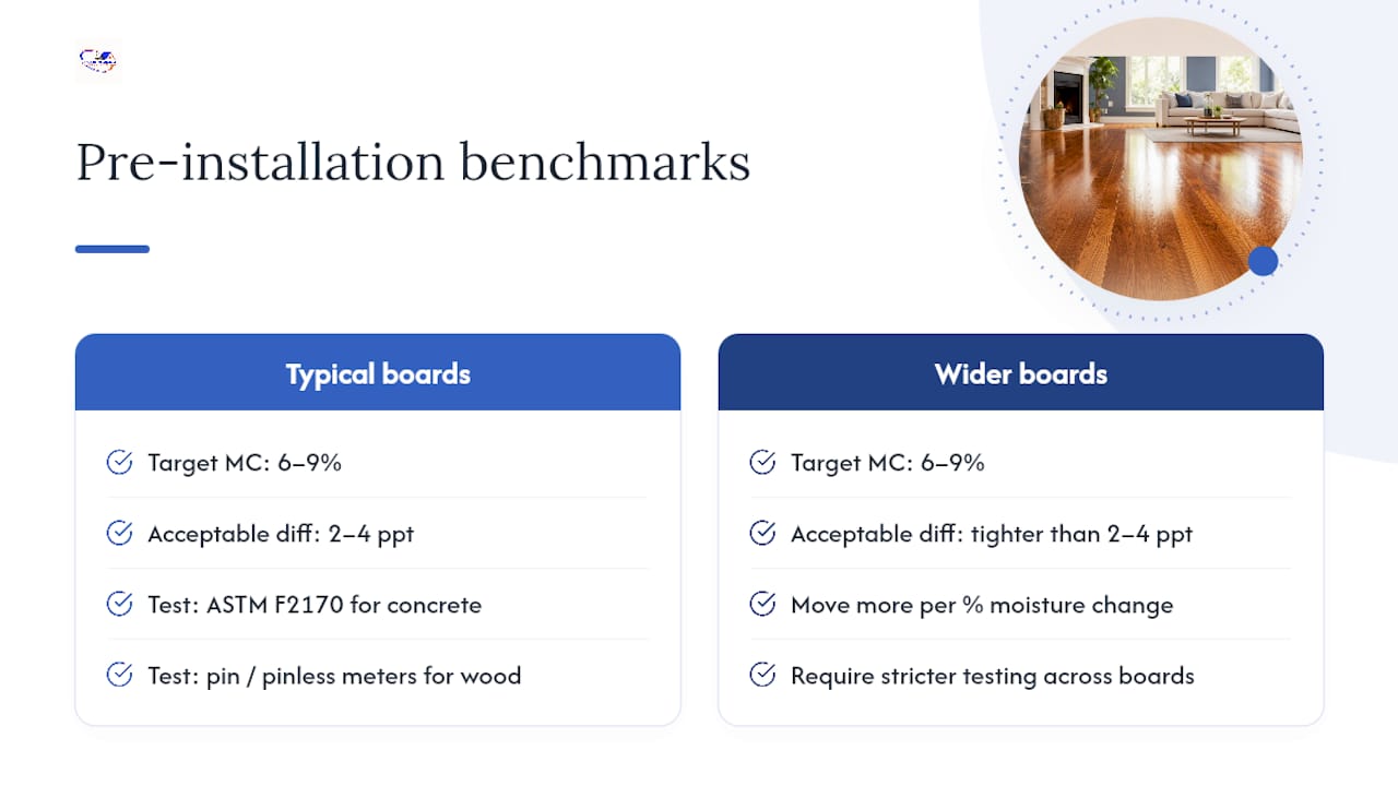 Hardwood flooring moisture tolerance benchmarks