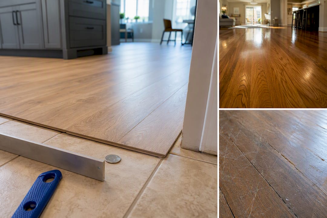 Installer checking tile before LVP installation