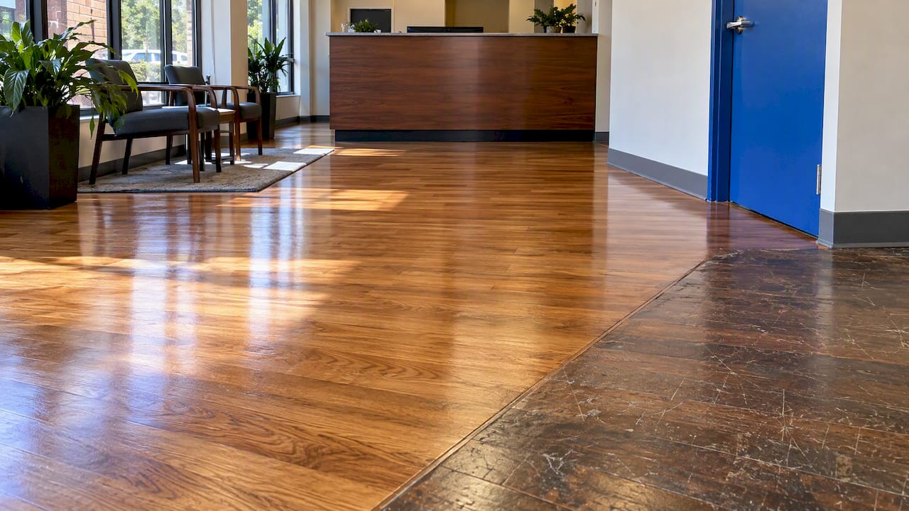 Refinished hardwood floor after overnight curing