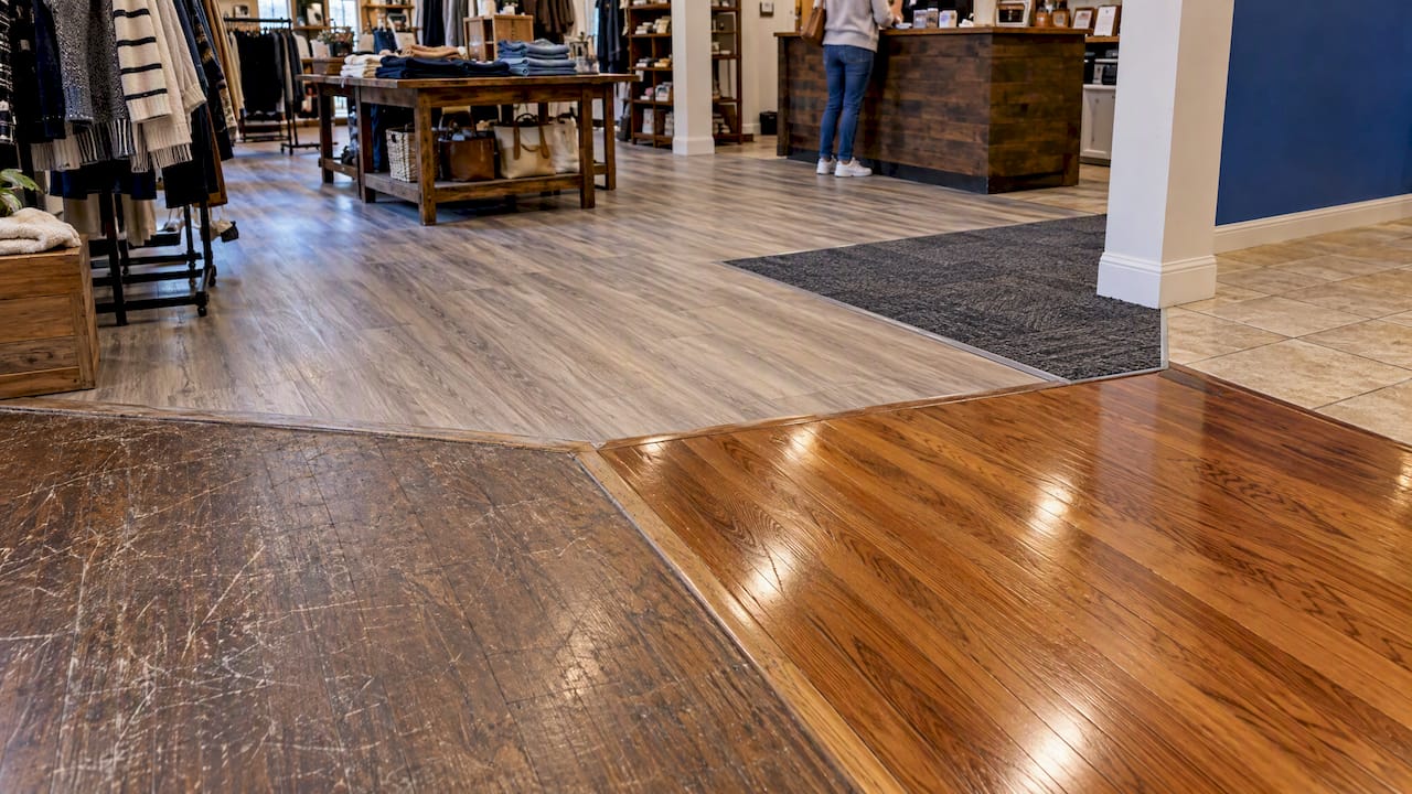 LVP, carpet, tile, and hardwood floor surfaces