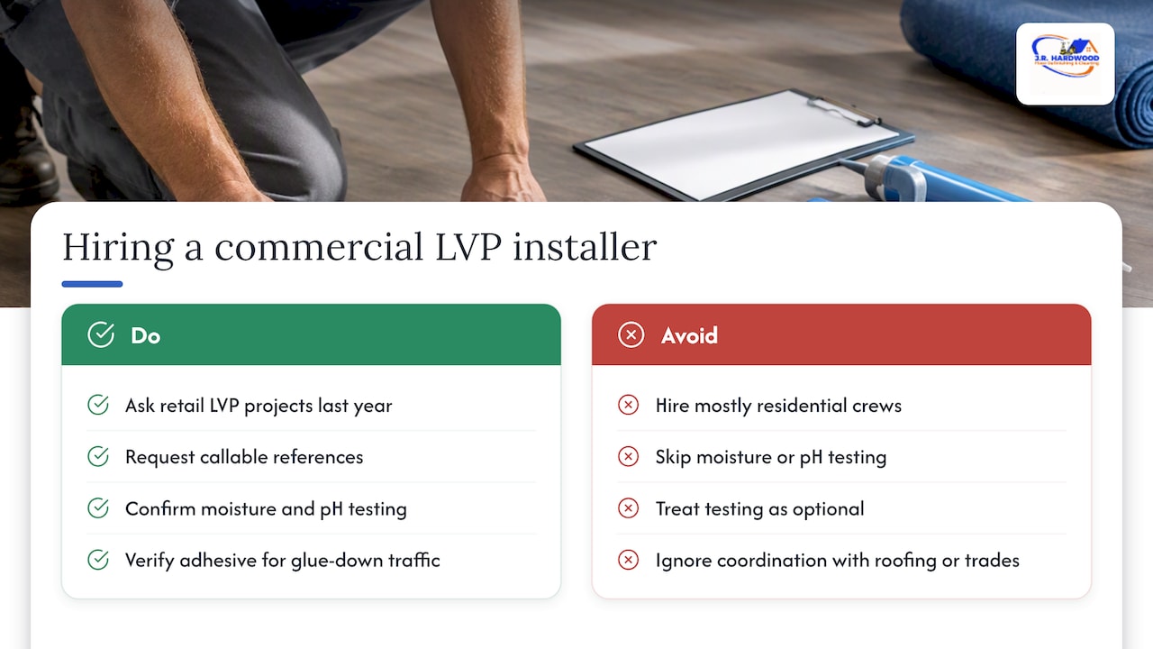 What to look for when hiring a commercial LVP installer — overview diagram